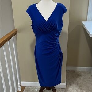 Lauren Ralph Lauren Blue Faux Wrap Jersey Knit Dress Size 10 EUC